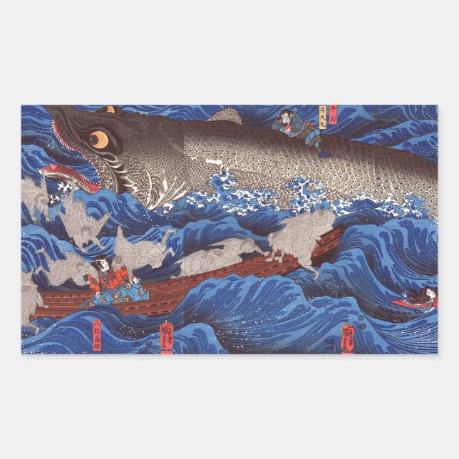 Adesivo Retangular 怪 物 鮫,国 Tubarão Monstro 芳, Kuniyoshi, Ukiyo-e (Frente)
