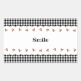 ADESIVO RETANGULAR 文字　カスタマイズ　チェリー　チェック　ブラック   長方形シール