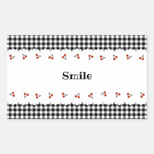 ADESIVO RETANGULAR 文字　カスタマイズ　チェリー　チェック　ブラック   長方形シール (Frente)