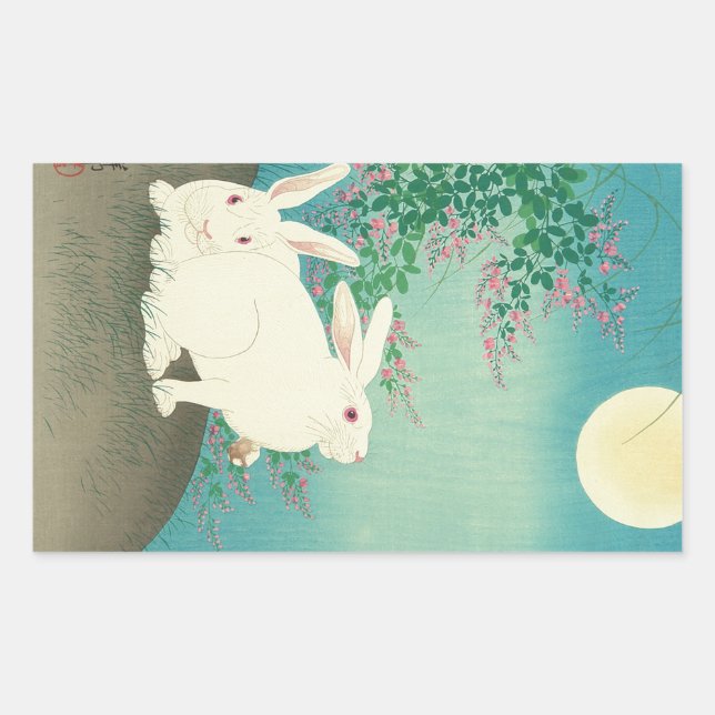 Adesivo Retangular 月 と 兎, 古 Coelhos e Lua, Koson, Ukiyo-e (Frente)