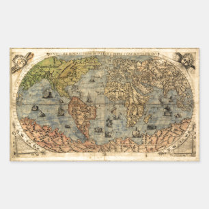 Adesivo Retangular 1565 Mapa Antigo do Mundo de Forlani Cartografia V