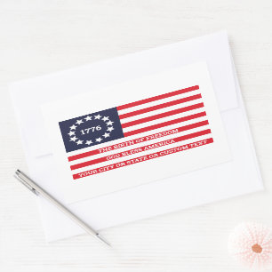 Adesivo Retangular 1776 Flag Opcional Texto Americano Betsy Ross