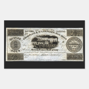 Adesivo Retangular 1837 Canadian Railroad Currency
