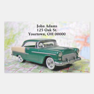 Adesivo Retangular 1955, carro retrô no roteiro