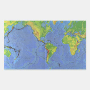 Adesivo Retangular 1994 mapa do mundo físico - placas tectónicas -