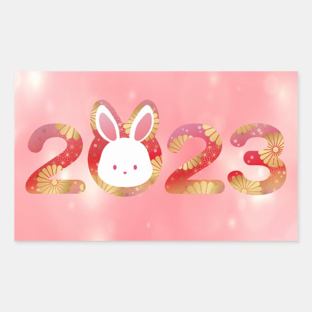 Adesivo Retangular 2023, Ano Novo Chinês, Coelho (Frente)