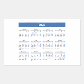 Adesivo Retangular 2027 Rectangular Monthly Calendar    