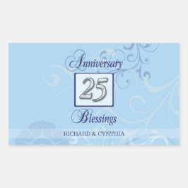 Adesivo Retangular 25º Aniversário em Azul e Prata