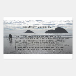 Adesivo Retangular 25:35,36 de Matthew para eu estava com fome e voc