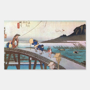 Adesivo Retangular 27. 掛 川 宿, 広 重 Kakegawa-juku, Hiroshige, Ukiyo-e