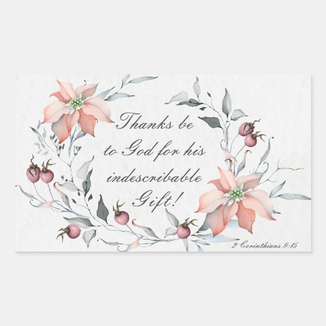 Adesivo Retangular 2 Corinthians 9:15 Obrigados para Deus Natal (Frente)