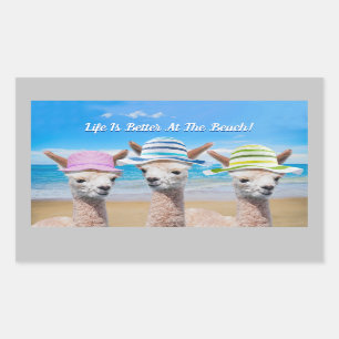Adesivo Retangular 3 Alpacas A Vida É Melhor Na Praia! Mensagem DIY