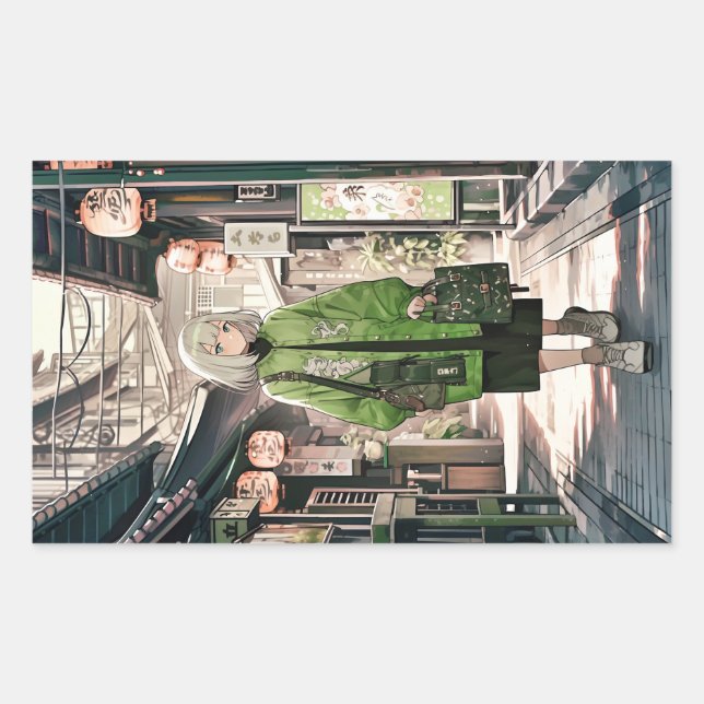 Adesivo Retangular 【4枚セット】Green JK シール｜寿司娘 GenerativeAI (Frente)