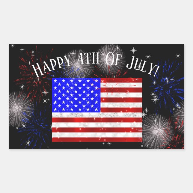 Adesivo Retangular 4 de julho Celebração - bandeira dos EUA (Frente)