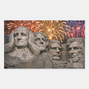 Adesivo Retangular 4 de Julho Humor de Mount Rushmore com Fogos de Ar