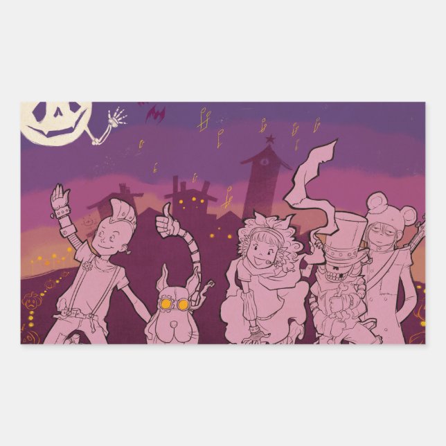 Adesivo Retangular 4 Pequenos Monstros - Música Noturna (Frente)