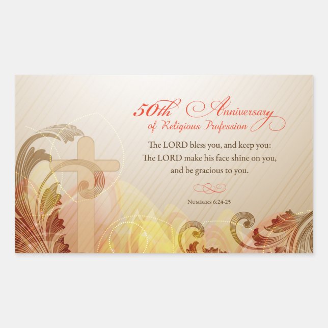 Adesivo Retangular 50º Aniversário da Profissão Religiosa, freira (Frente)