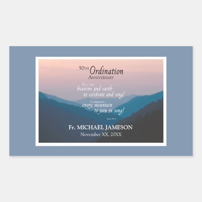 Adesivo Retangular 50.º Aniversário dos Parabéns de Ordenação (Frente)