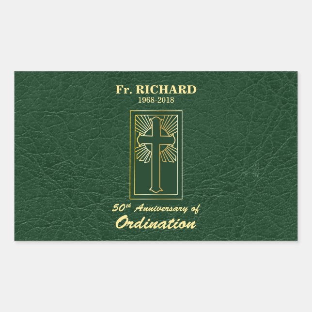 Adesivo Retangular 50 anos personalizáveis do Verde de Ordenação (Frente)