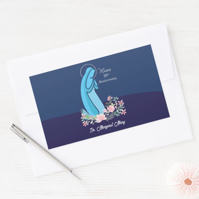 Adesivo Retangular 70 aniversário da vida religiosa Nun Flor Rosa (Envelope)