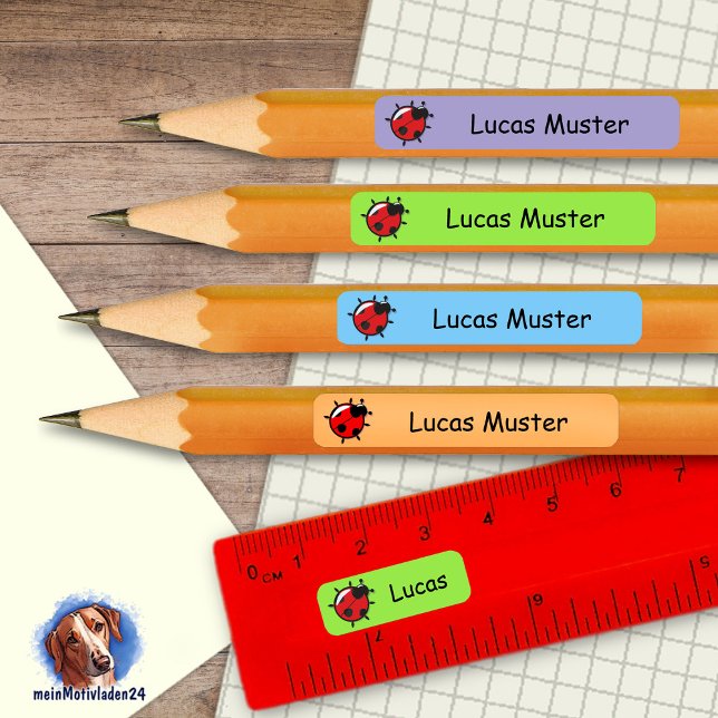 Adesivo Retangular 92 DIY Stifteaufkleber blau grün - Marienkäfer (92 DIY Stifteaufkleber zum selber ausschneiden - Motiv: Marienkäfer - lila, grün, blau, orange)