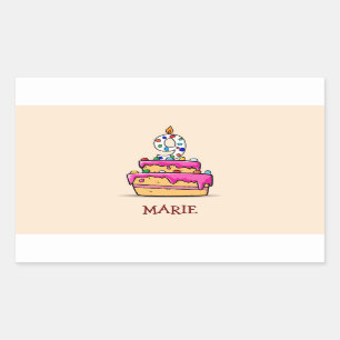 Adesivo Retangular 9 de aniversário, 9 de bolo rosa doce