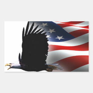 Adesivo Retangular A águia americana voa o Memorial Day da bandeira