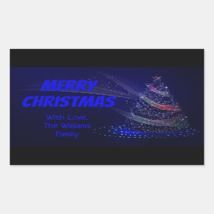 Adesivo Retangular A árvore de Natal azul Stars a corda das luzes