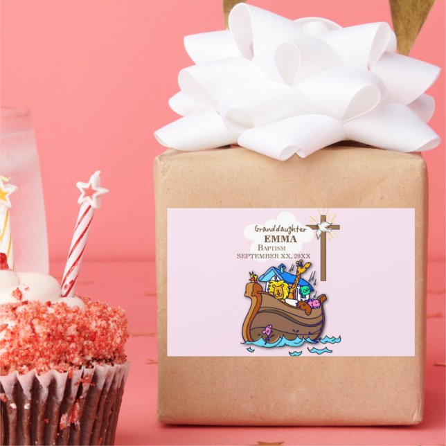 Adesivo Retangular A neta de Arca do Batismo Noah Personalizada (Festa)