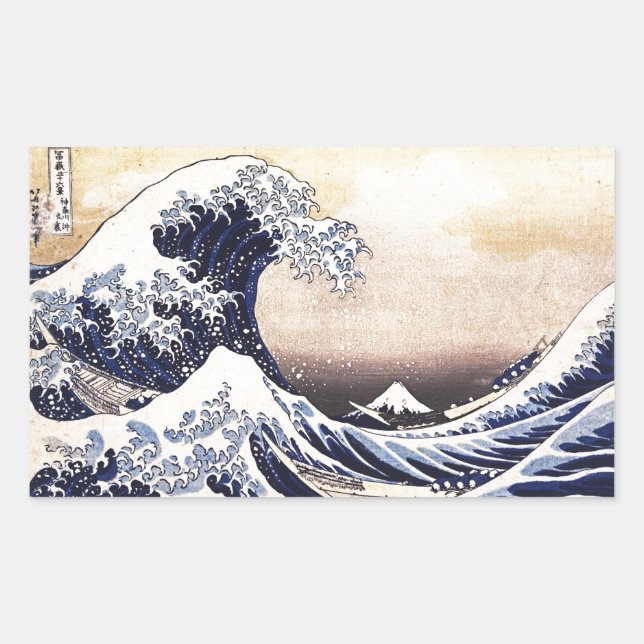 Adesivo Retangular A Onda Excelente da Arte Japonesa Kanagawa Hokusai (Frente)