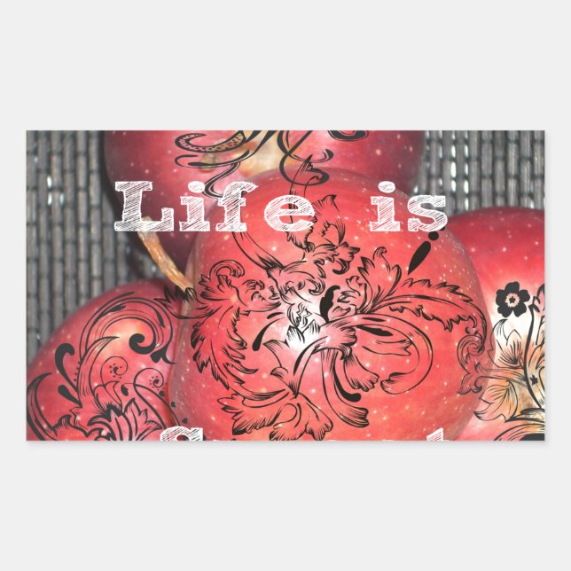 Adesivo Retangular A vida é doce: Apple e Floral Motif Design (Frente)