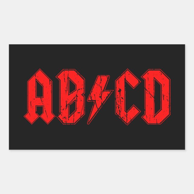 Adesivo Retangular ABCD rock símbolo engraçado falso acdc piada (Frente)