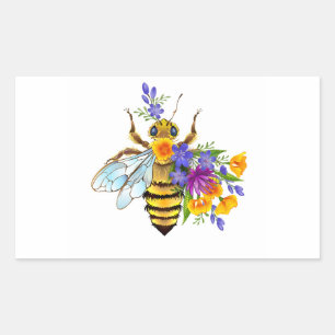 Adesivo Retangular Abeja flor com plantas silvestres
