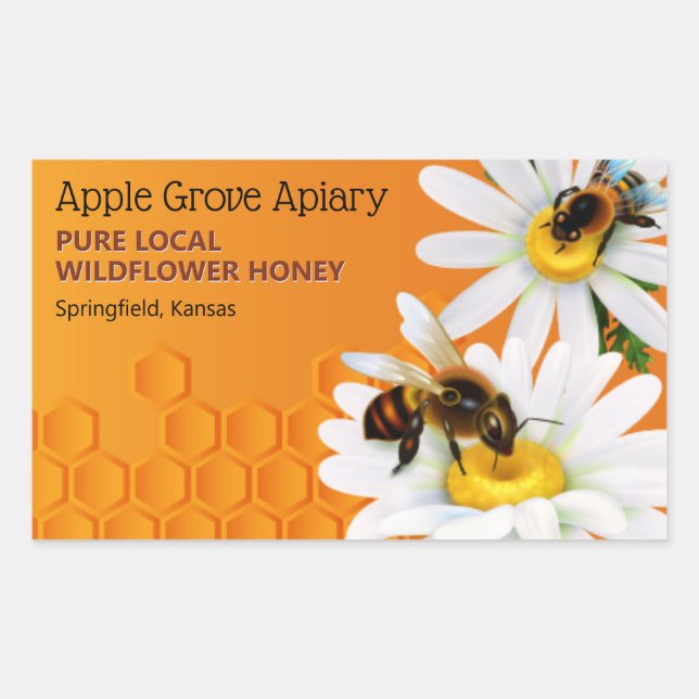 Adesivo Retangular Abelhas de mel e flores de margarida (Frente)