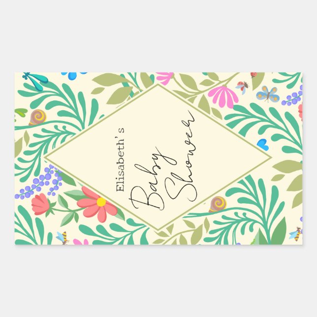 Adesivo Retangular Abelhas De Mel, Ladybug, Borboleta, Dragonfly & Fl (Frente)