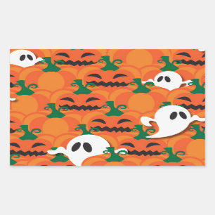 Adesivo Retangular Abóbora Assombrada do Halloween Fantasmas