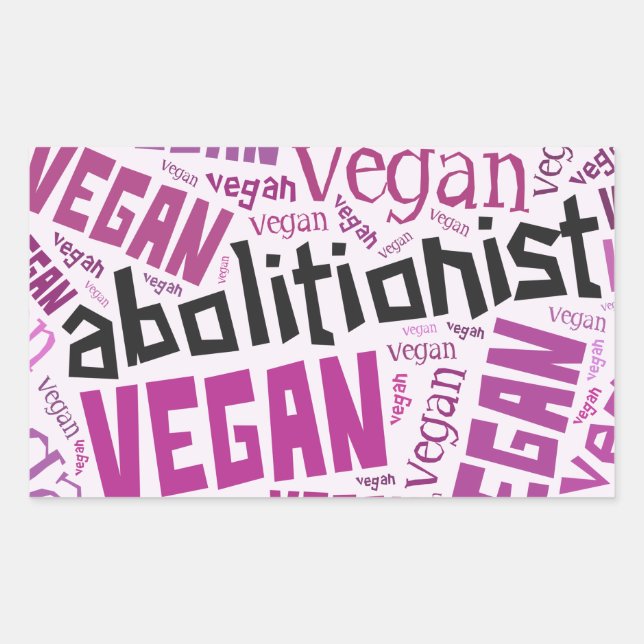Adesivo Retangular "Abolicionista Vegan" Mosaico de Nuvem do Word (Frente)