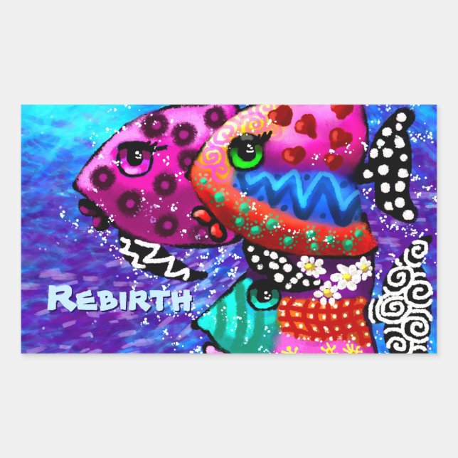 Adesivo Retangular Abstrato Náutico Trio Colorida de Peixes Whimsical (Frente)