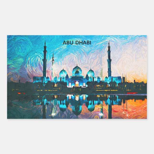 Adesivo Retangular Abu Dhabi UAE Pintura a Óleo Colorida (Frente)