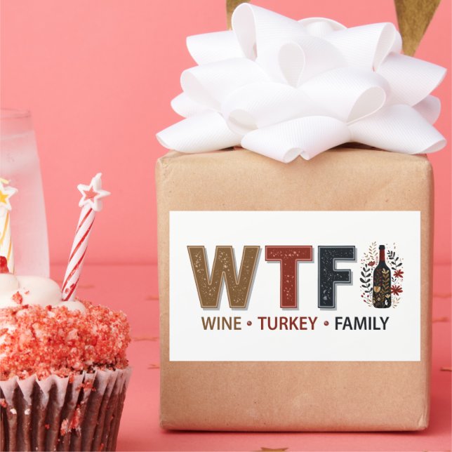 Adesivo Retangular Ação de Graças Família Peru Vinho WTF Engraçado (Festa)