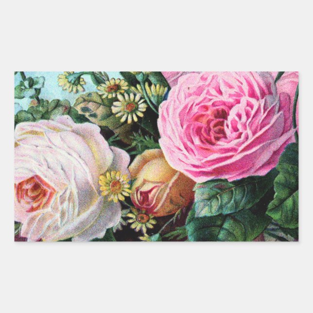 Adesivo Retangular Acessório de padrão de rosas florais de vindima, s (Frente)
