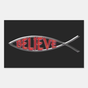 Adesivo Retangular Acredite em Peixe - Vermelho