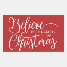 Adesivo Retangular Acredite na magia do vermelho de Natal
