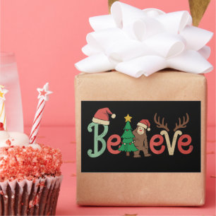 Adesivo Retangular Acredite Pé Grande Sasquatch Papai Noel Rena Natal