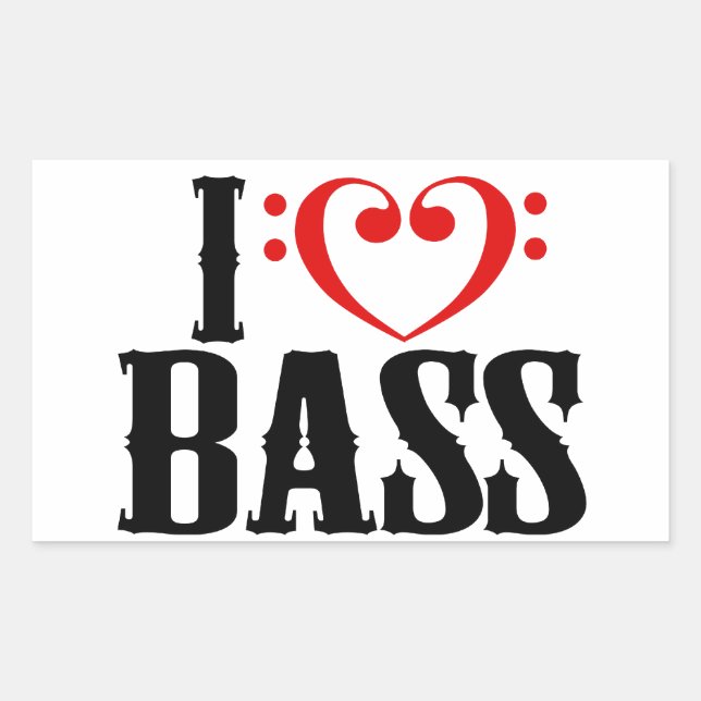 Adesivo Retangular Adoro o Bass, com o Bass Clef Heart (Frente)