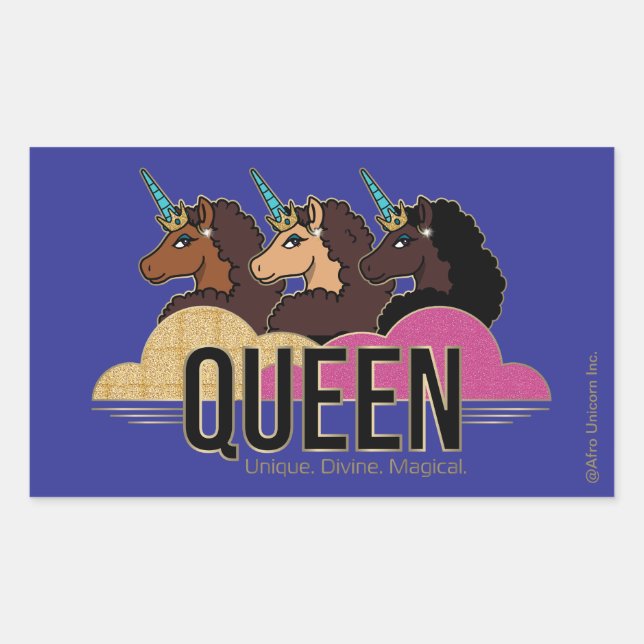 Adesivo Retangular Afro Unicorn Queen Trio Design (Frente)