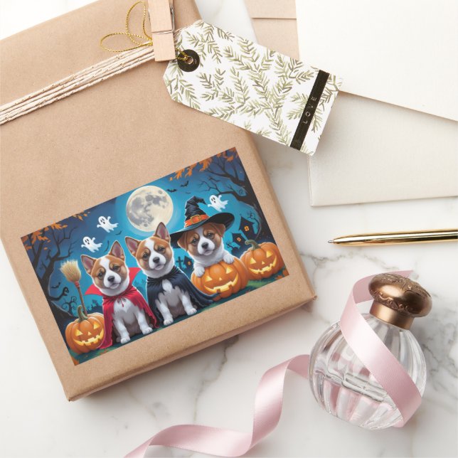 Adesivo Retangular Akita Dogs Pumpkin Halloween Engraçado (Presentear)