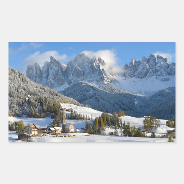 Adesivo Retangular Aldeia Dolomites com vinheta retangular de inverno (Frente)