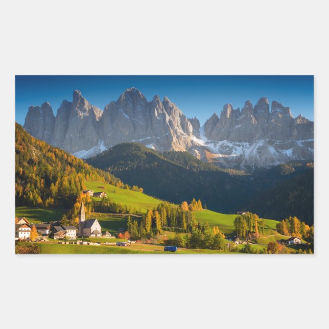 Adesivo Retangular Aldeia Dolomites em vinheta retangular em queda (Frente)