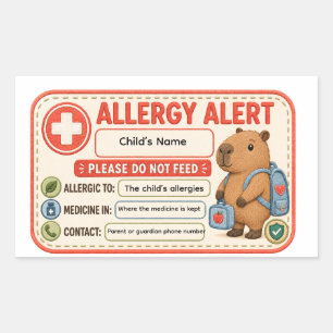Adesivo Retangular Alerta Personalizado de Alergia ao Capivara para C